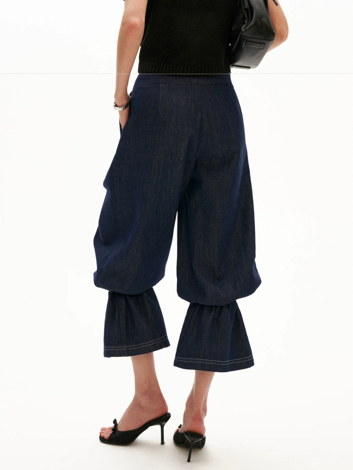 Pleated Balloon Leg Denim Pants