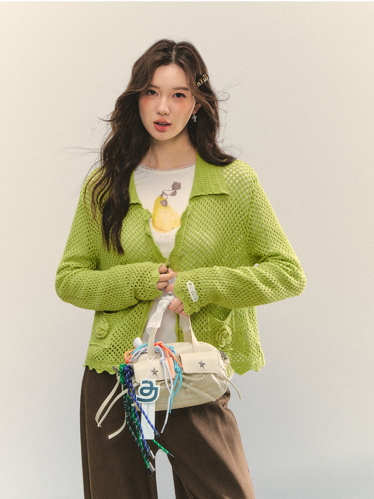 Hollow-out 3D Flower Crochet Lapel Cardigan