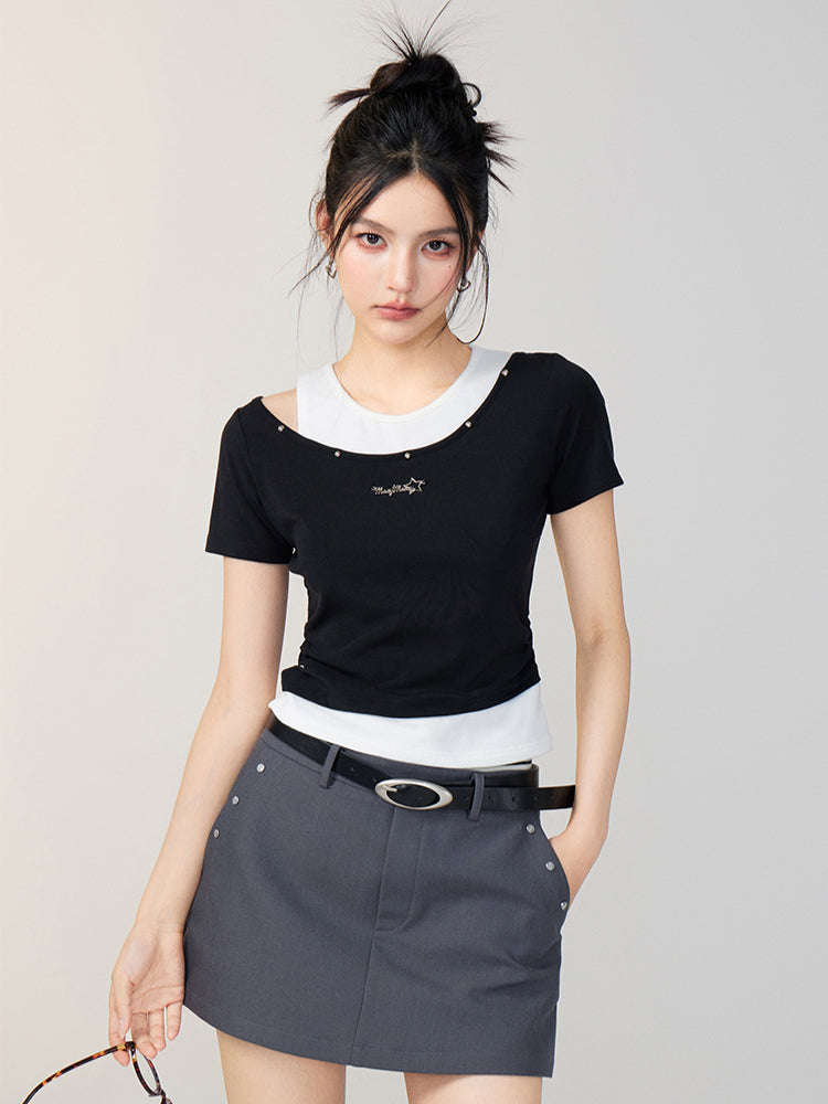 Faux Two-Piece Color-Blocked T-shirt