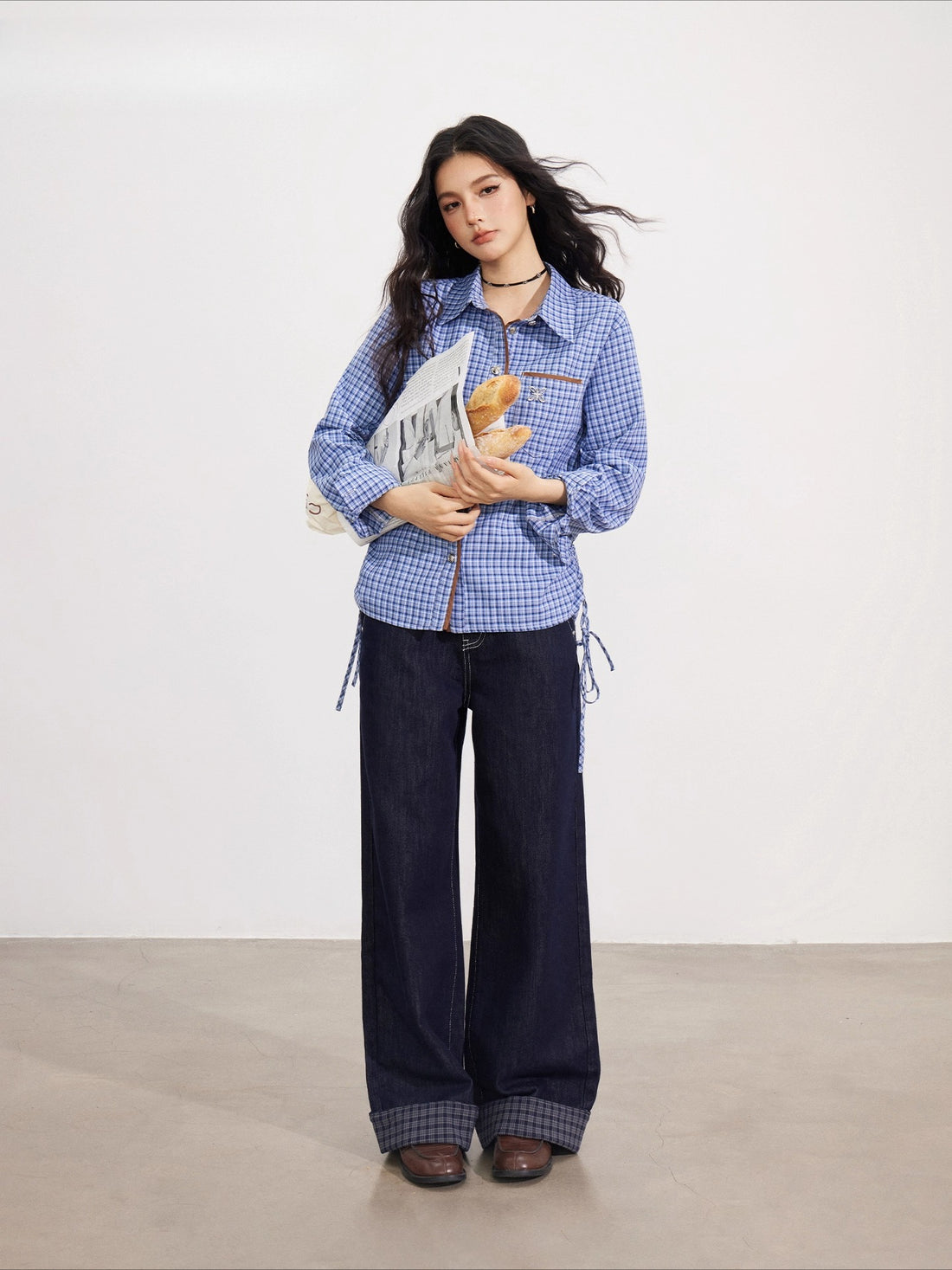 Blue Plaid Patchwork Shirt