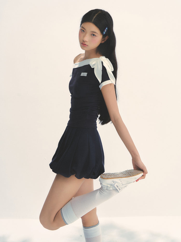 Asymmetric Shoulder Slimming Short-sleeve T-Shirt