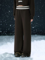 Brown Stripe Contrast Waist Wide-leg Pants