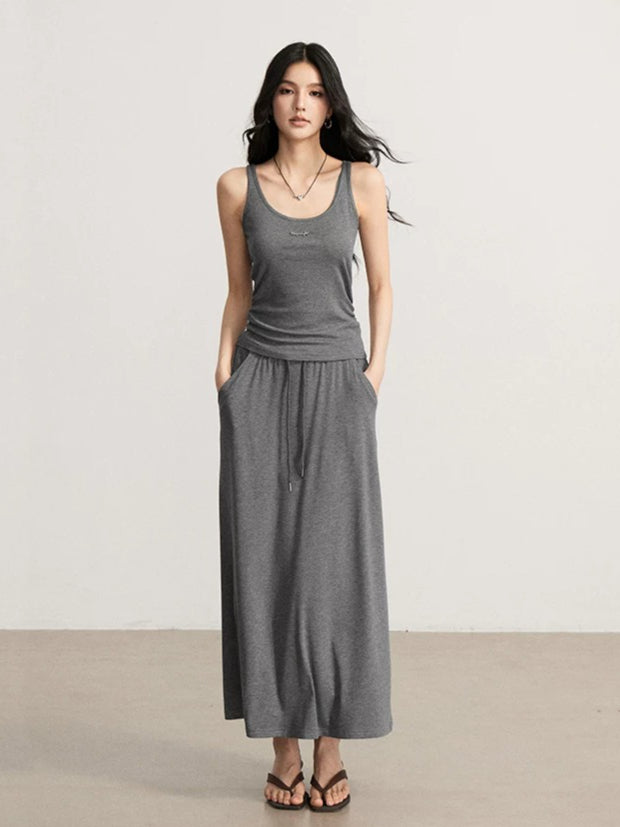 Gray &amp; Beige Modal Tank &amp; Skirt Set