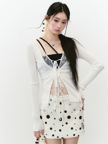 Polka Dot Zipper Reversible Skirt