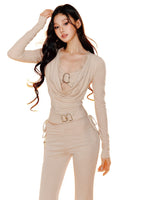 Slim Fit Knit Bell Bottom Pants Knitted Set