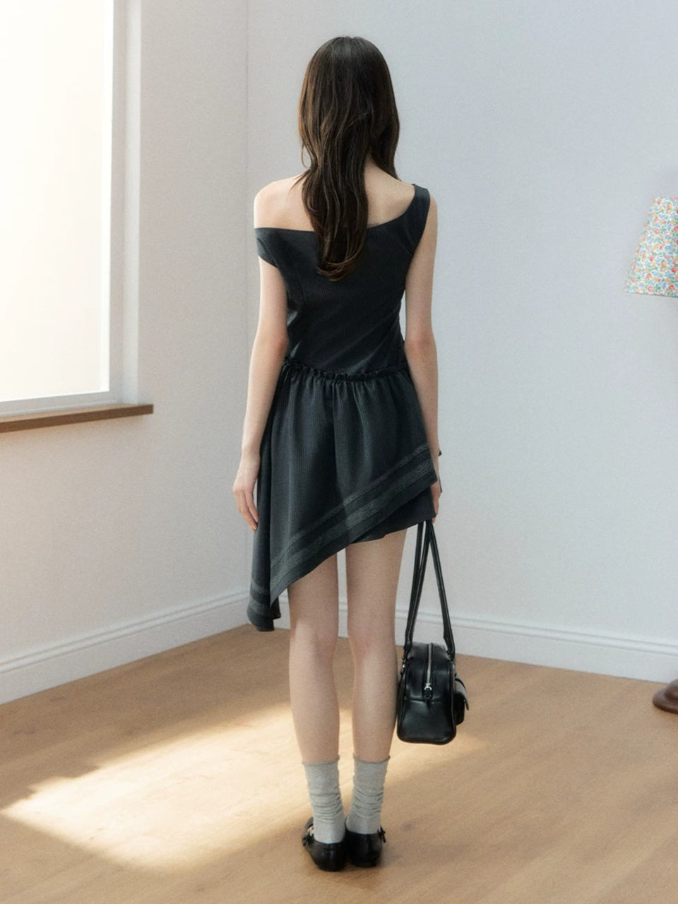Deep Gray Asymmetric Fitted Dress