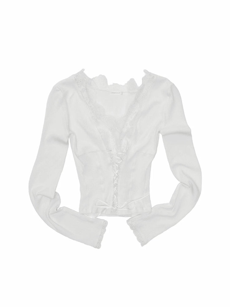 Lace V Neck Knit Top