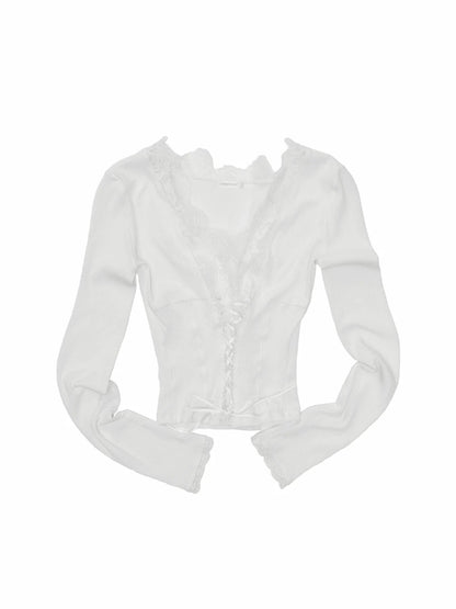 Lace V Neck Knit Top
