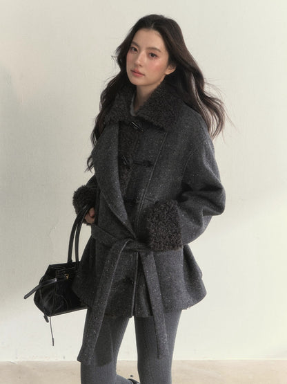 Fleece-Trim Wool Coat