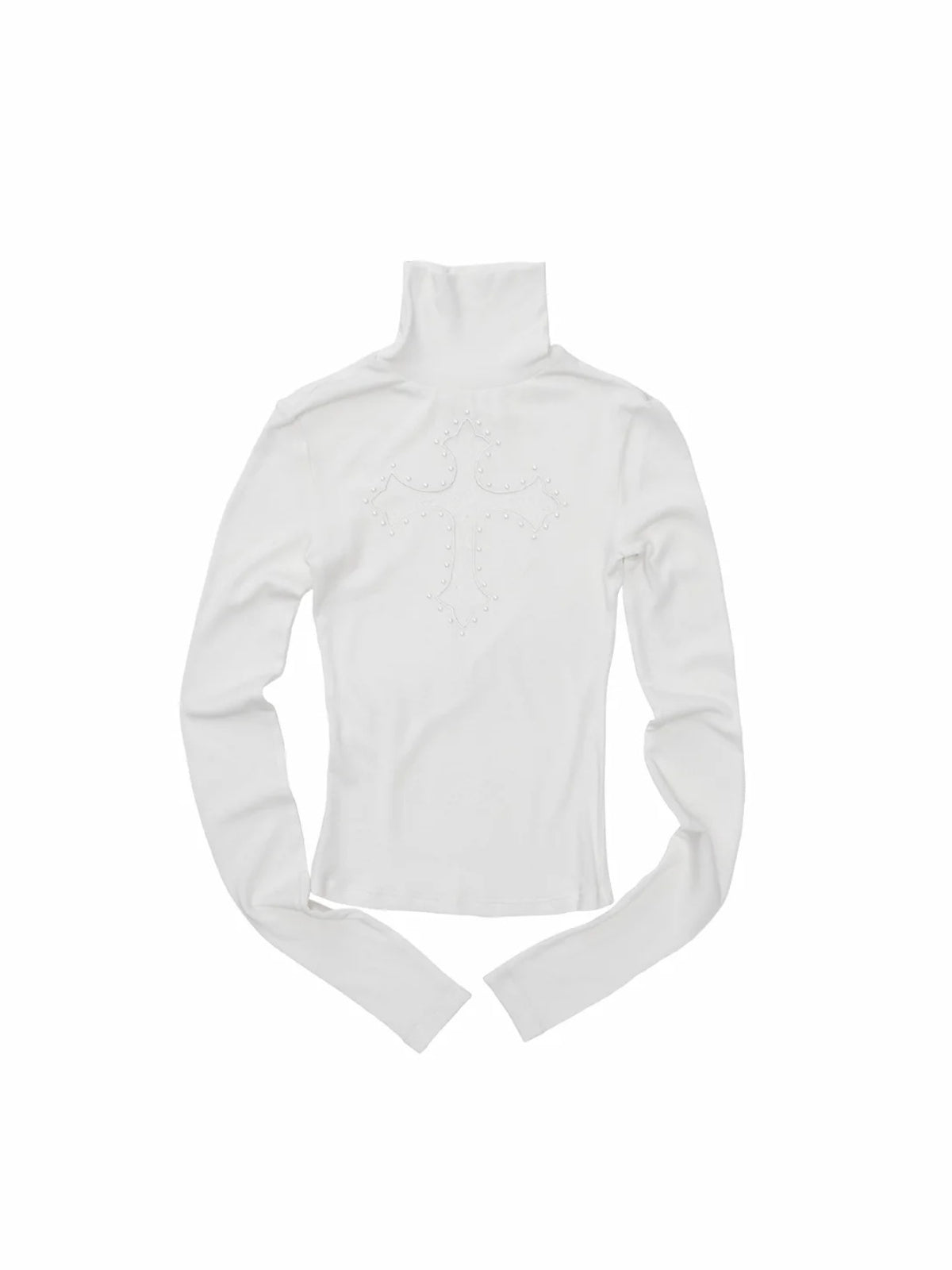 Cross Lace Rhinestone Turtleneck Top