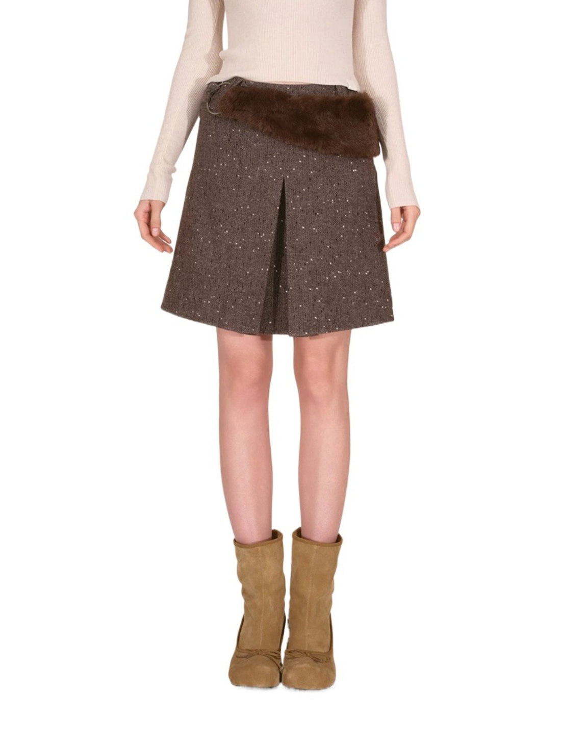 Speckled Faux Fur A-Line Skirt