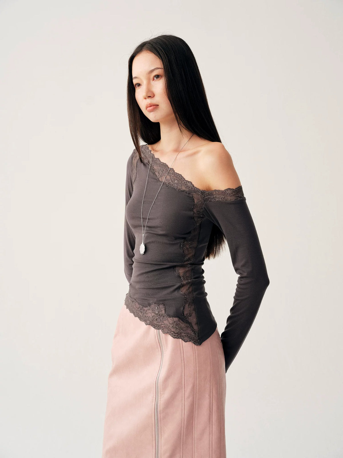 Two Tone Lace Off Shoulder Top