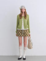 Green Contrast Layered Knit Cardigan