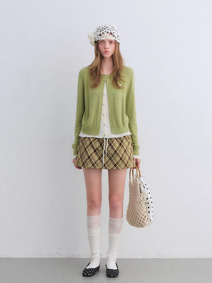 Green Contrast Layered Knit Cardigan