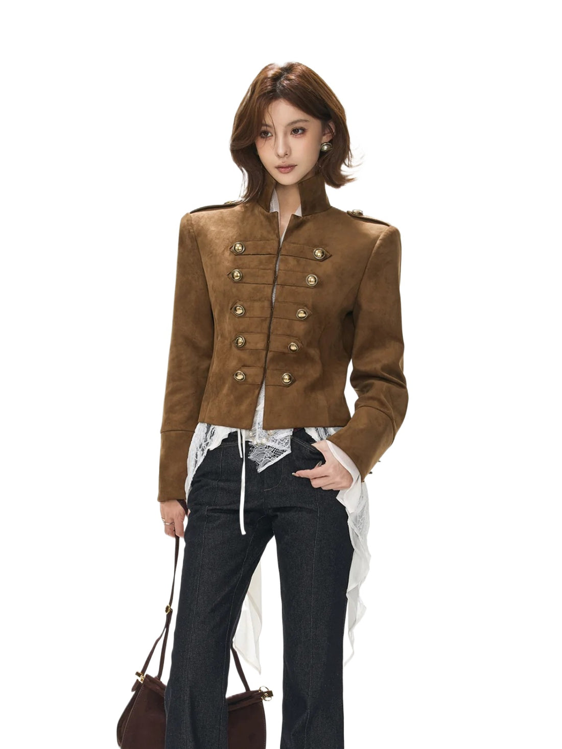Suede Stand Collar Cropped Jacket
