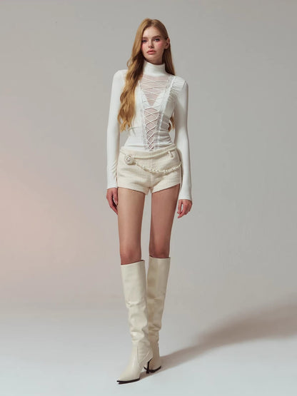 Lace Panel Mesh Laced Knit Top