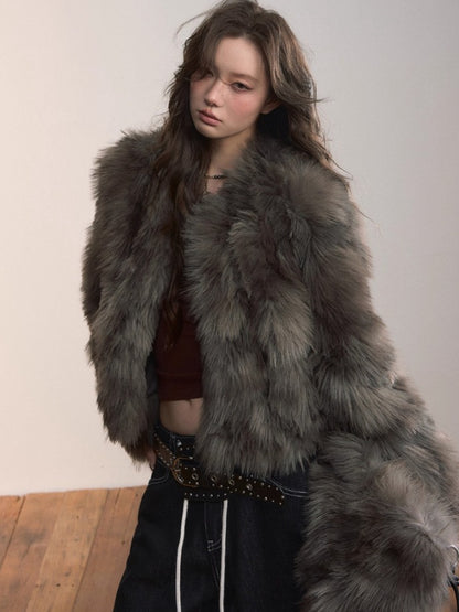 Short PU Leather Faux Fur Collar Coat