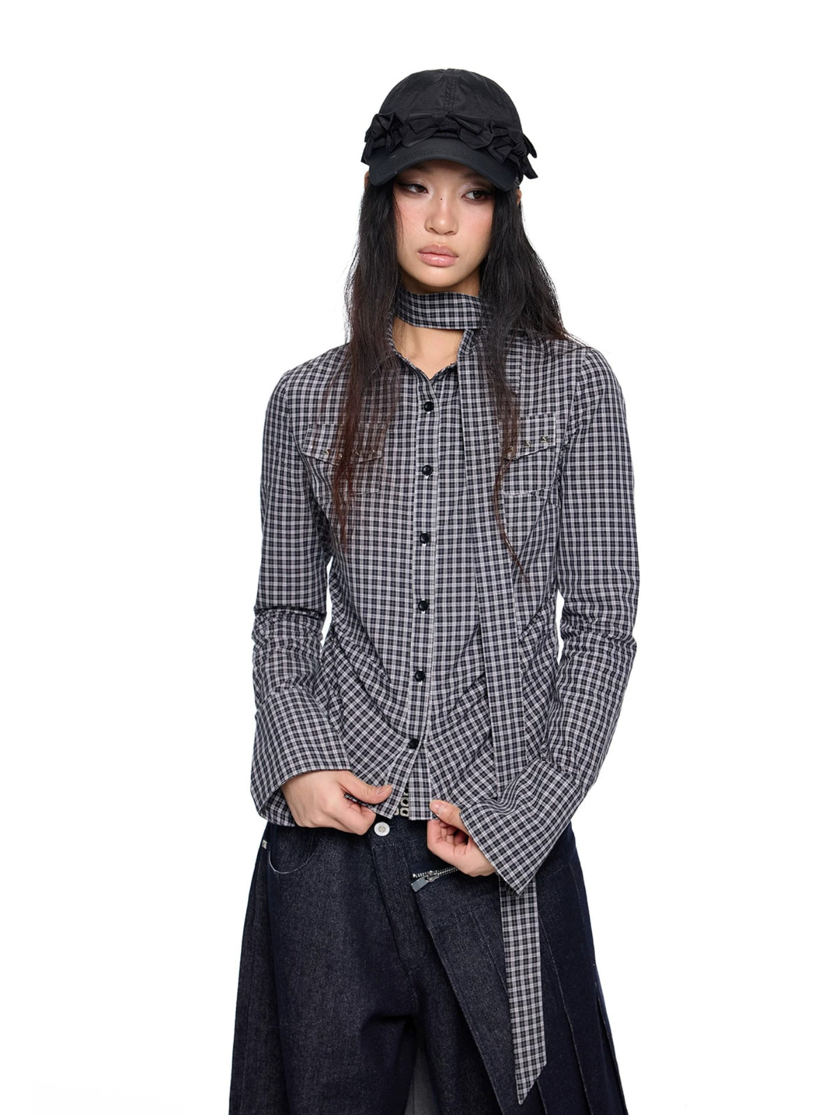 Vintage Plaid Bow Tie Shirt