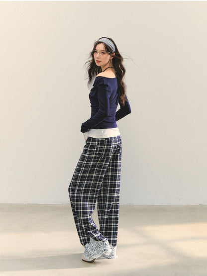 Dangle Collar Fake Two-Piece Color-Blocked Blouse