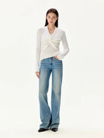 Pearl Twist Knit V-Neck Sweater
