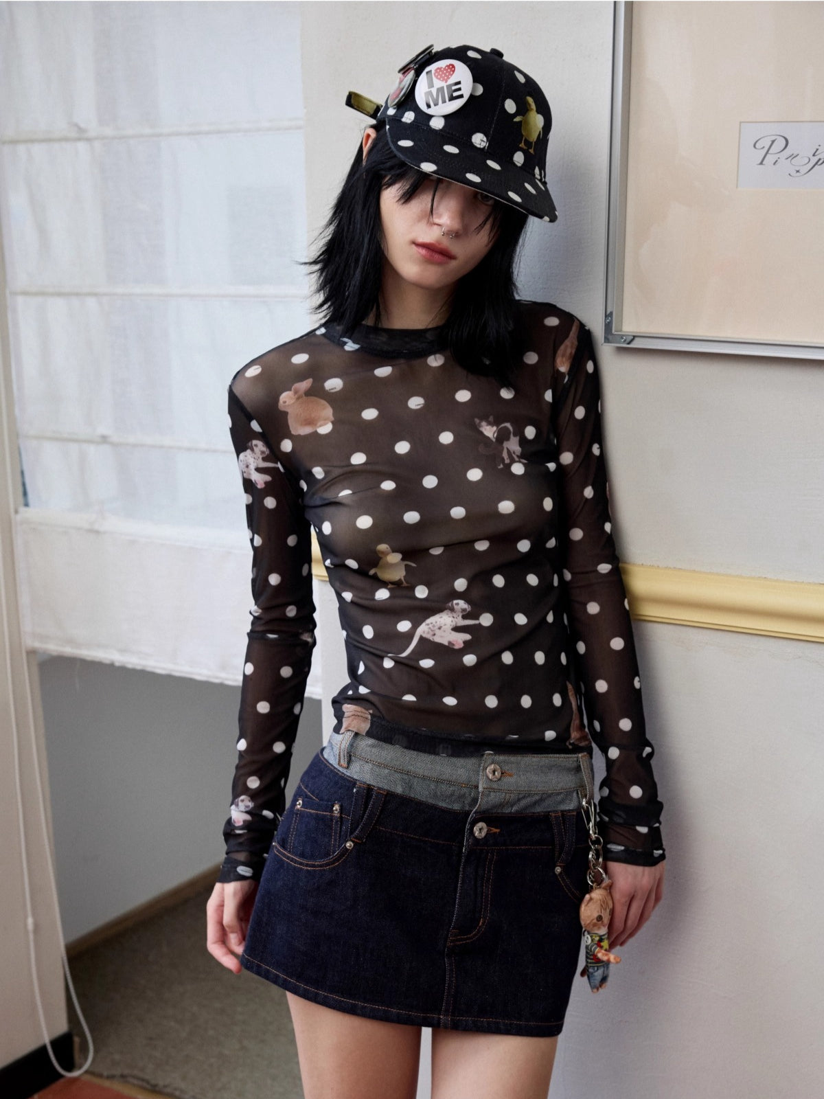 Badge Polka Dot Canvas Baseball Cap