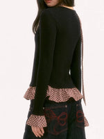Black Plaid Ruffle Long-Sleeve Top