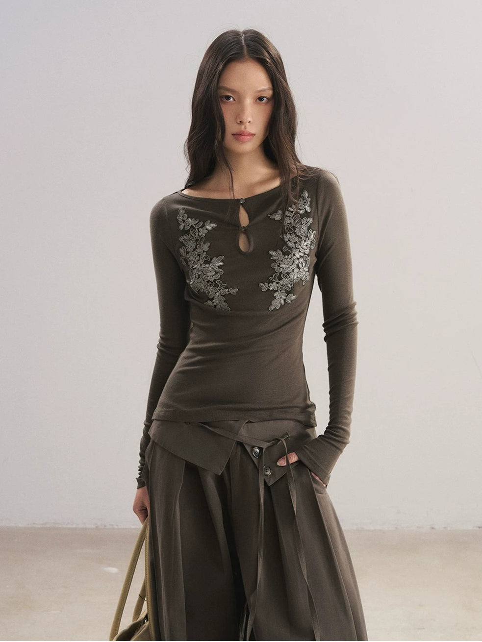 Floral Embroidery Cutout Top