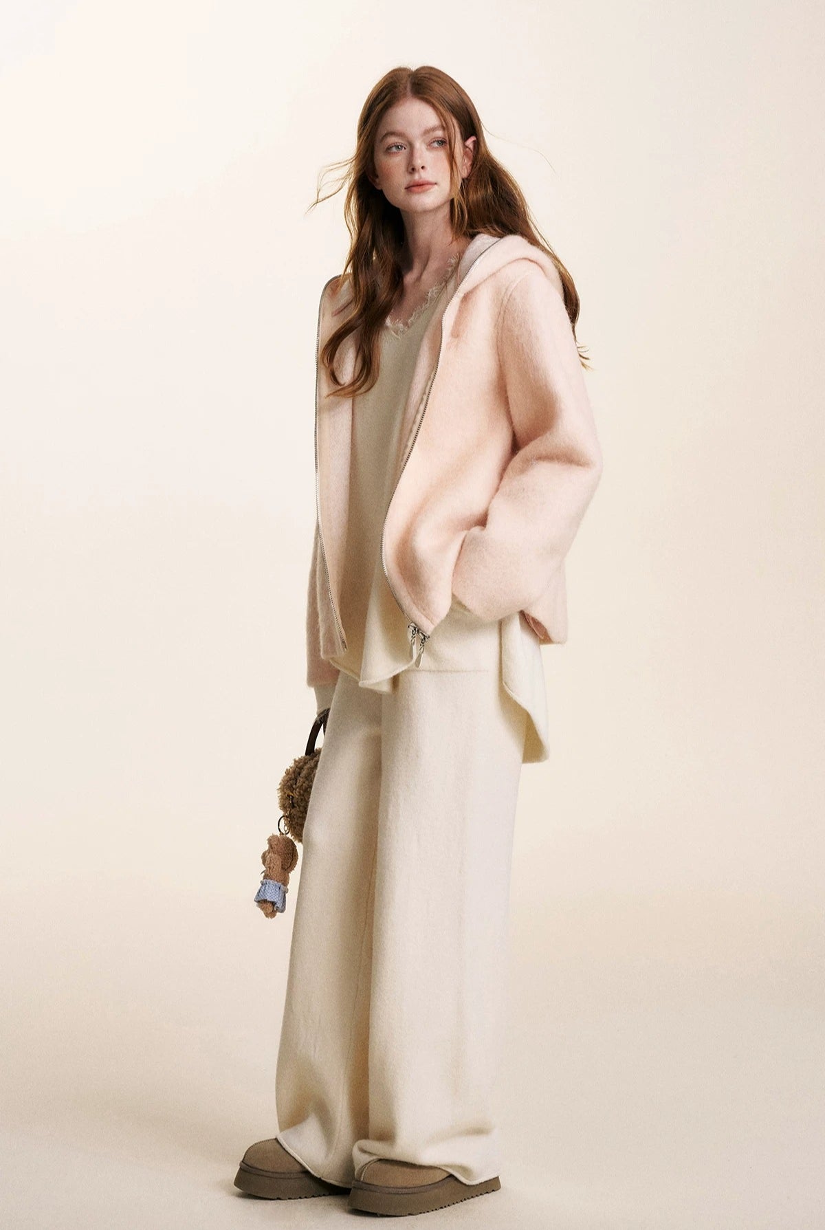 Peach Hooded Zip Coat