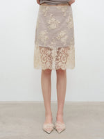 Apricot Lace Midi Skirt