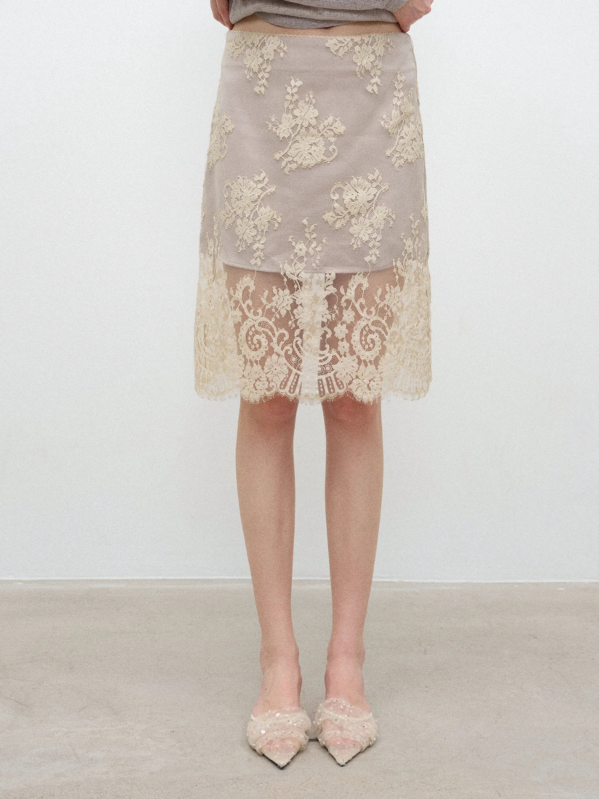 Apricot Lace Midi Skirt