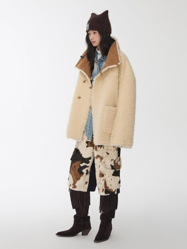 Cow Pattern Faux Fur Shorts