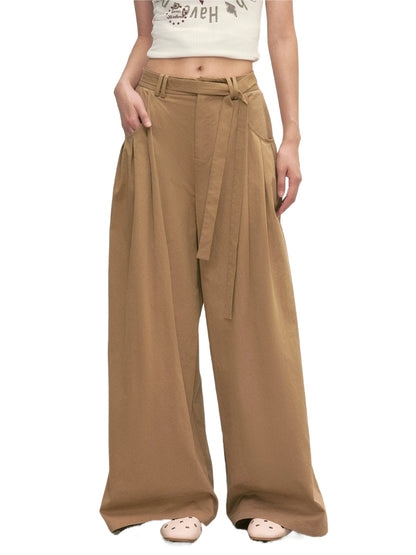 Khaki Tie-Waist Wide-Leg Pants