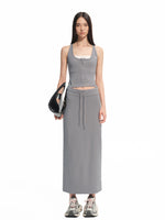 Contrast Color Fake Two-piece Waist Hollow Dress