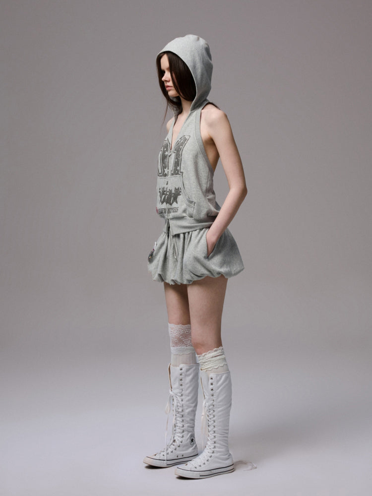 Solid Color Sweatshirt Fabric Drawstring 3D Tulip Skirt