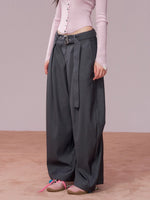 Belted Wide-Leg Tailored Trousers