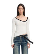 Asymmetric Contrast Neck T-shirt