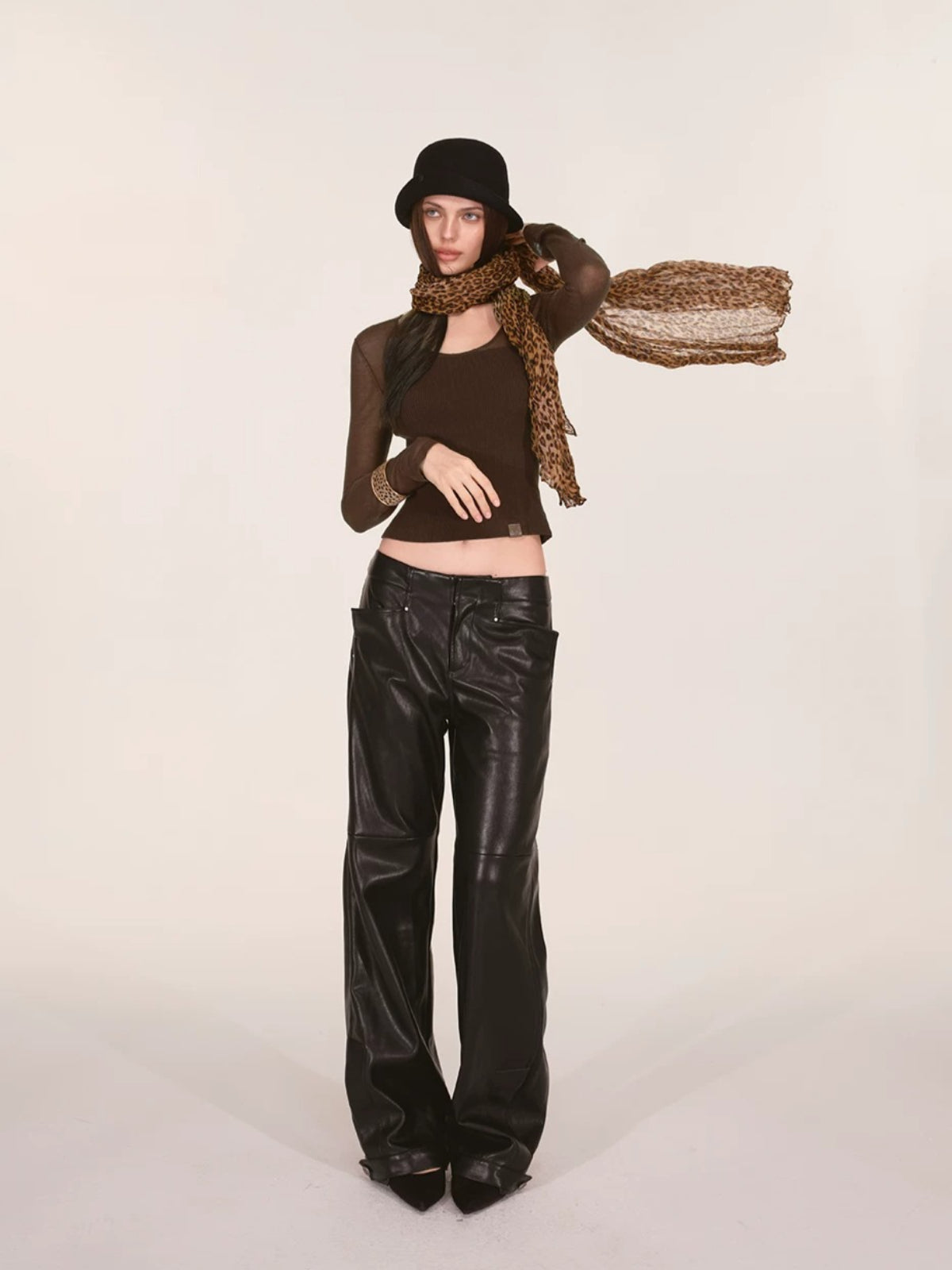 Paneled Faux Leather Wide-Leg Pants