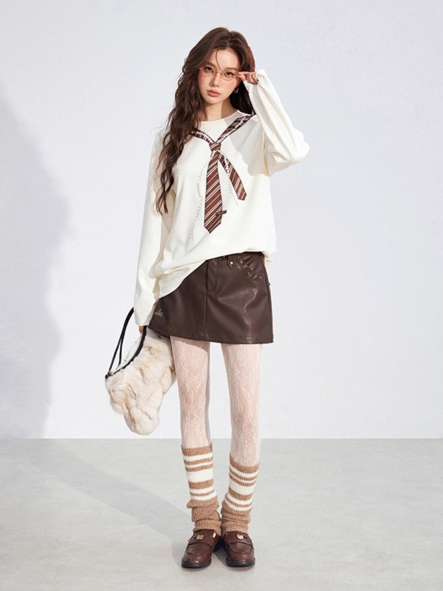Studded Faux Leather A-Line Skirt