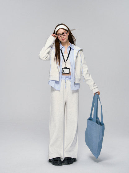 Striped Contrast Waist Wide-Leg Pants
