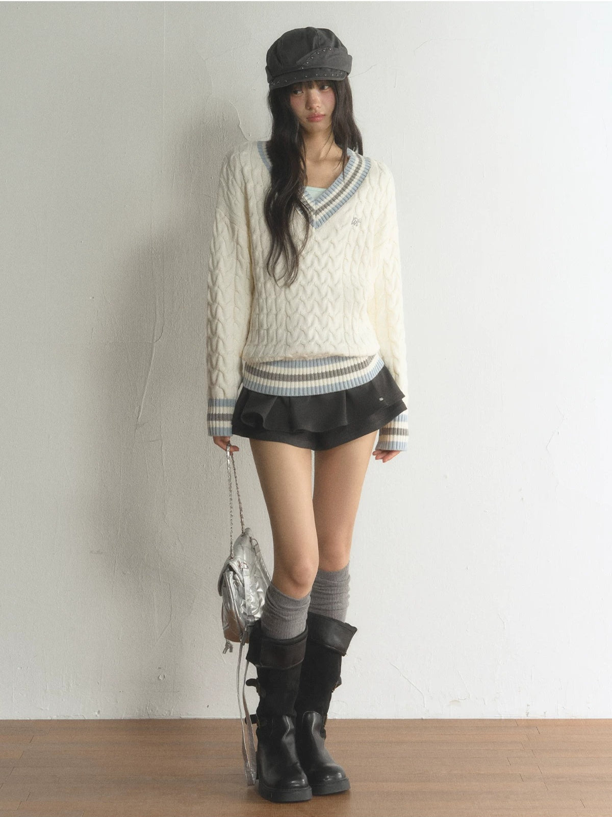 Drawstring Waist Flared Mini Skort