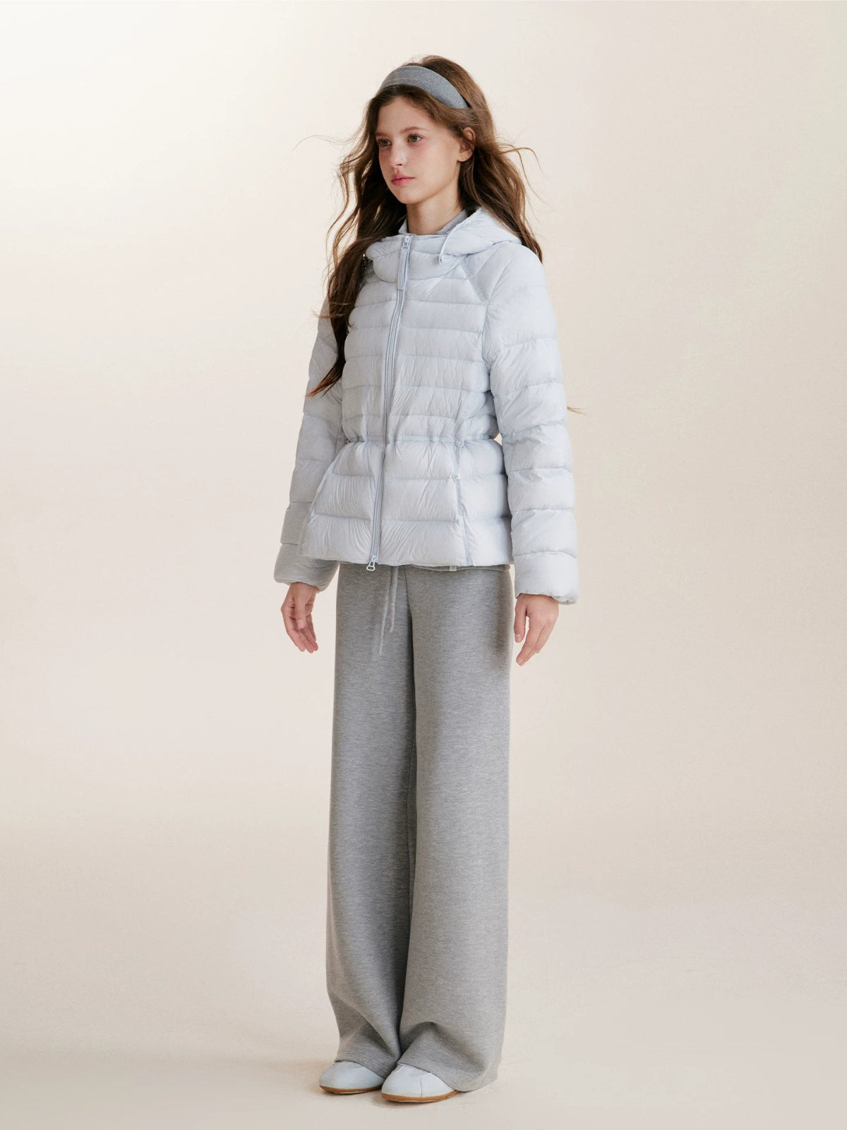 Drawstring Waist Hooded Down Jacket
