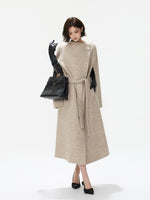 Embellished Buckle Belted Wool Blend Coat