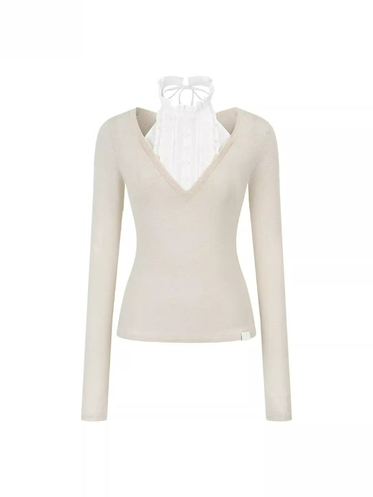 Faux Layered Mock Neck Knit Top
