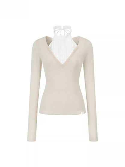 Faux Layered Mock Neck Knit Top