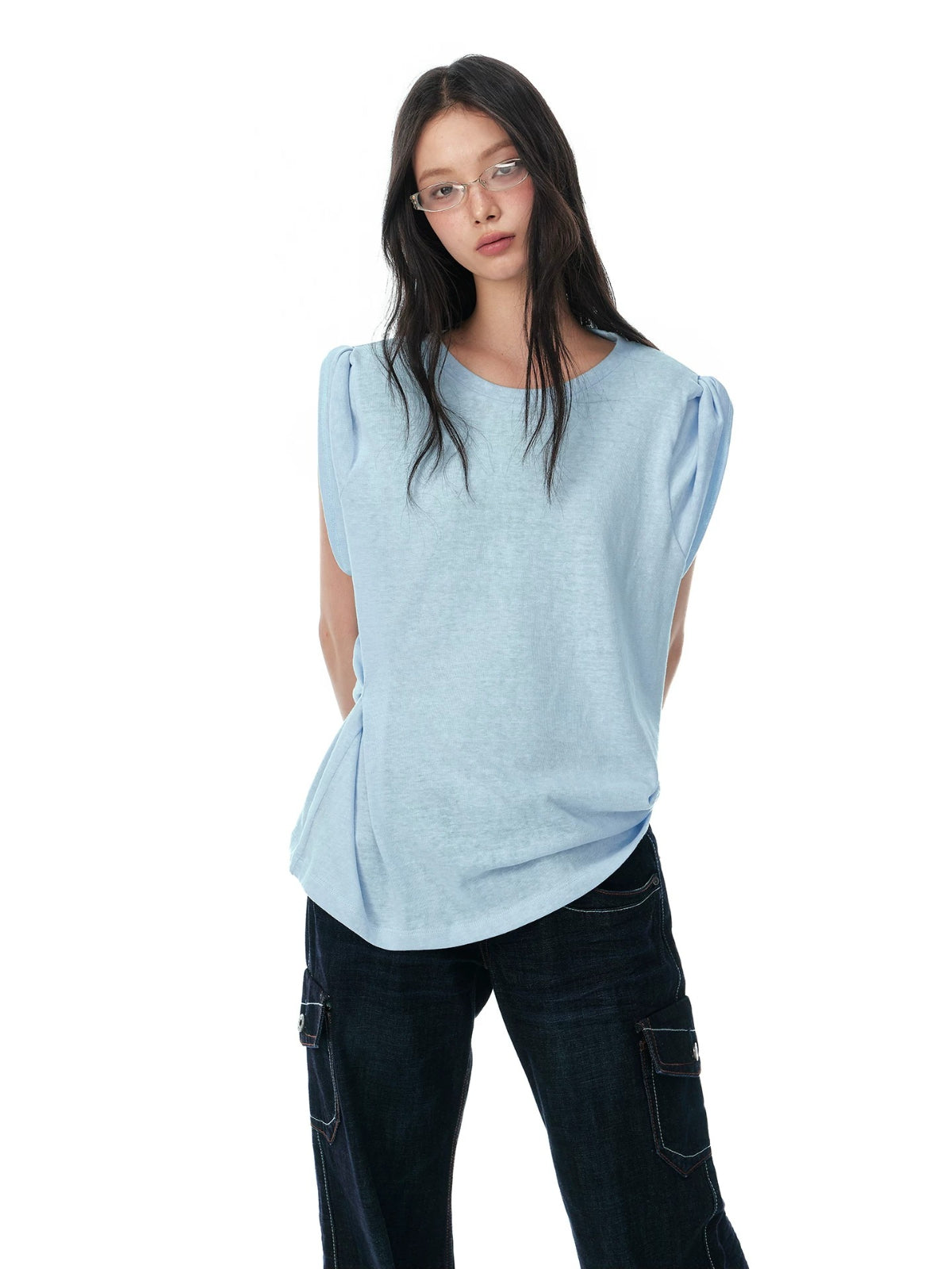 Textured Cotton Sleeveless T-Shirt
