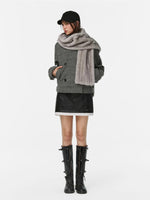 Plush Scarf Double Breasted Wool Coat