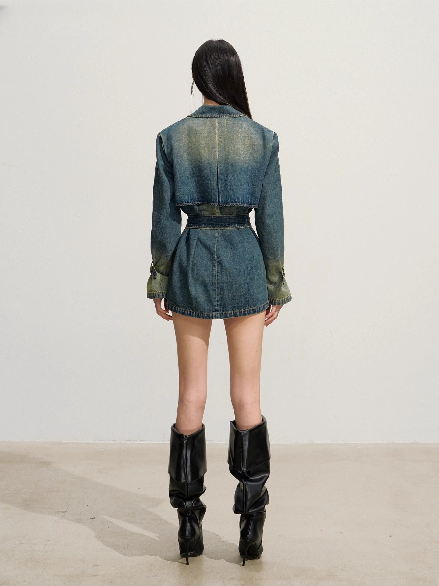 Double-Breasted Loose Denim Trench Coat
