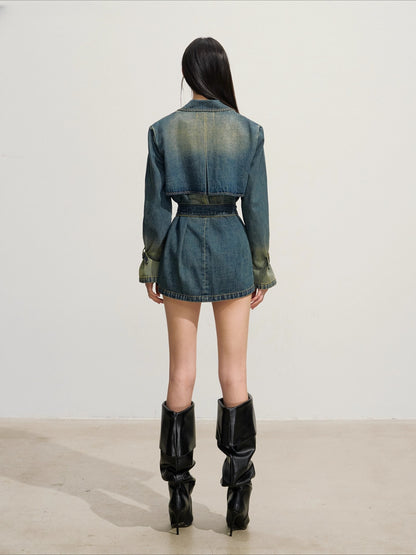 Double-Breasted Loose Denim Trench Coat