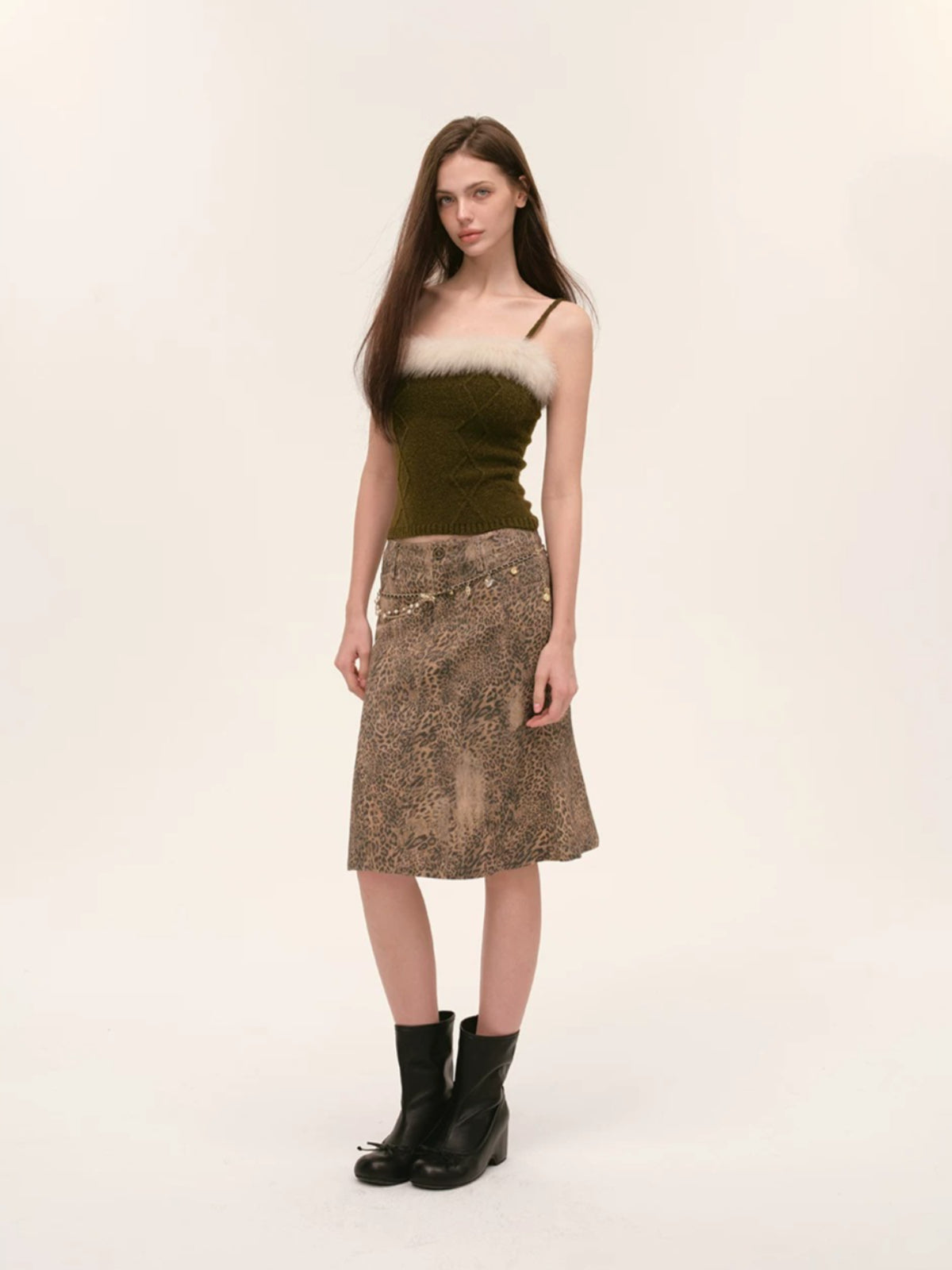 Fur Trimmed Camisole &amp; Cardigan Set