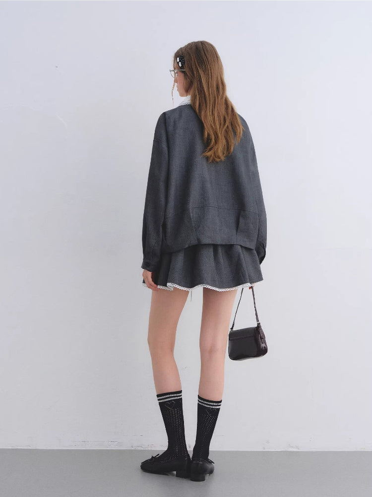 Ruffle Collar Jacket Set